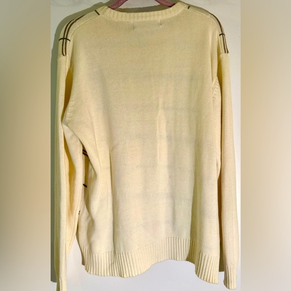 Oscar de la Renta Men's Cable Knit Plaid Cream Crewneck Sweater Size Large - Picture 9 of 9
